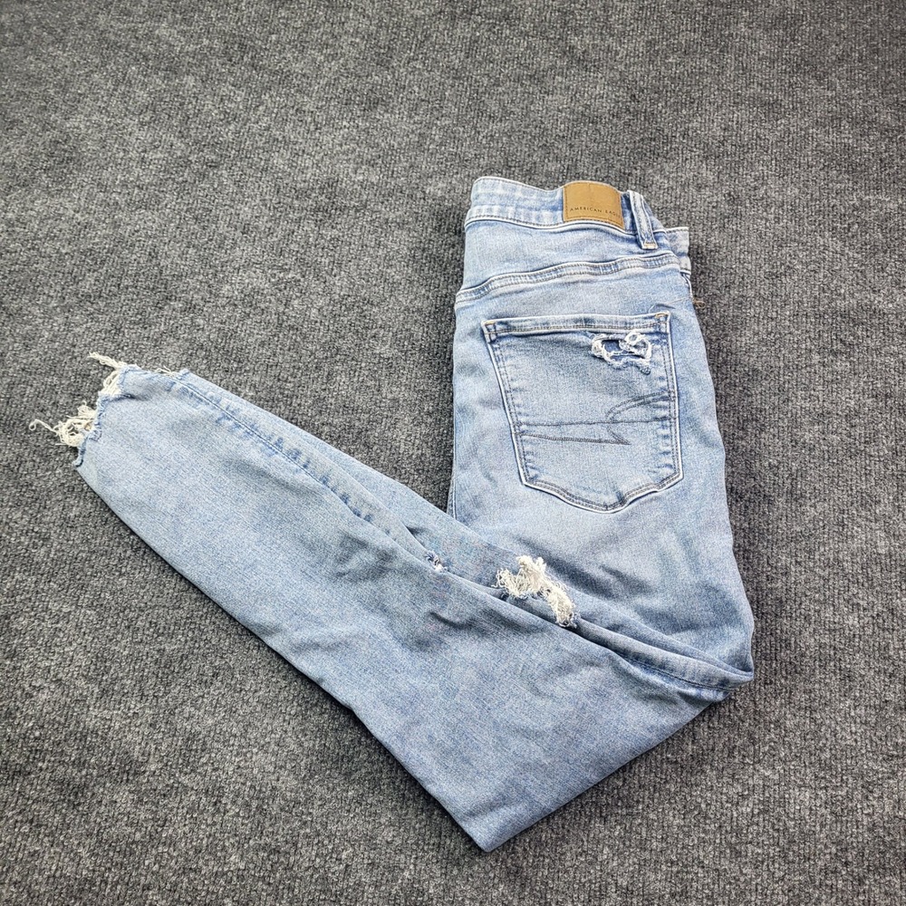 American Eagle Next Level Stretch High Waisted Skinny Jeans Blue 8 Short Ripped